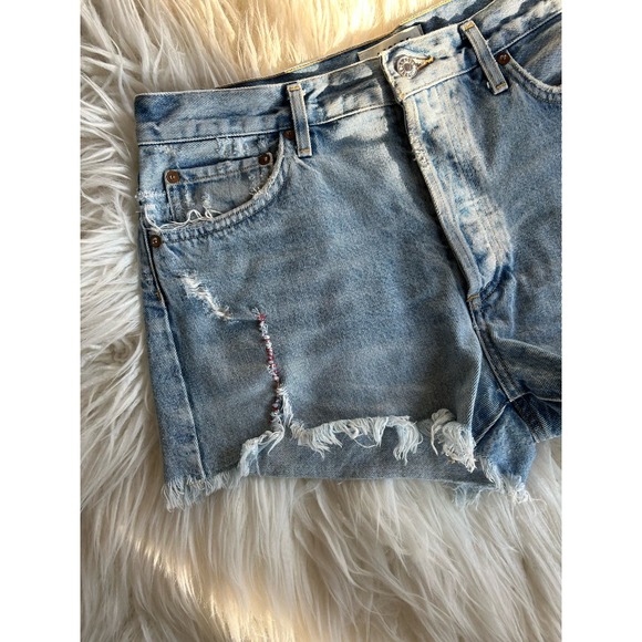 Agolde Women's Distressed Denim Shorts Pockets Light Wash Light Blue Size 29 - Picture 3 of 13